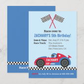 Blue Racing Car Kids Verjaardagsfeest Kaart (Voorkant / Achterkant)