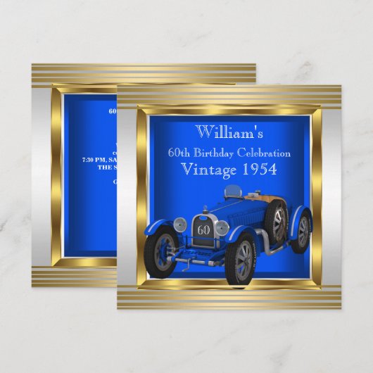 Blue Racing Car Mans 60e verjaardag Kaart (Voorkant / Achterkant)