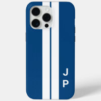 Blue Racing Car Stripes Minimal Initialen Monogram