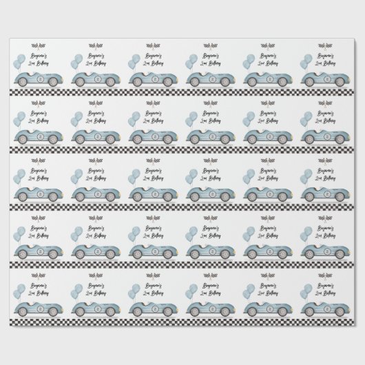 Blue Racing Car Twee Fast Boy 2e Verjaardag Cadeaupapier (Vlak)