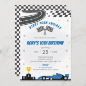 Blue Racing Car verjaardagsfeestje uitnodiging (Voorkant / Achterkant)