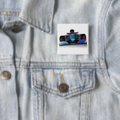 Blue Racing Car Vierkante Button 5,1 Cm (In situ)
