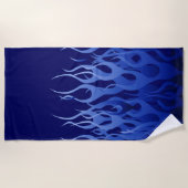 Blue Racing Flames Decor op een Strandlaken (Voorkant)