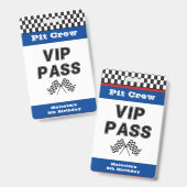 Blue Racing Party Pit Crew VIP Pass Stop Badge (Voor- en achterkant)