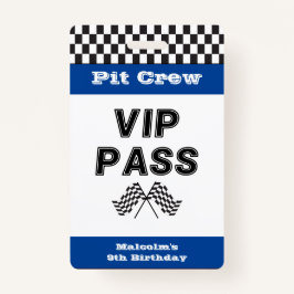 Blue Racing Party Pit Crew VIP Pass Stop Badge