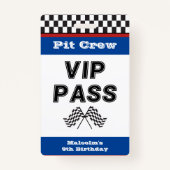 Blue Racing Party Pit Crew VIP Pass Stop Badge (Achterkant)