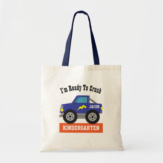 Blue Racing Truck Crush Kindergarten Boys Tote Bag (Voorkant)