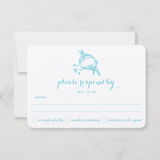 Blue Radiance Hummingbird Kiss Wedding RSVP (Voorkant)