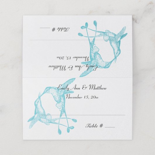 Blue Radiance Hummingbird Trouwplaats Kaarten Plaatskaartje (Buitenkant ongevouwen)