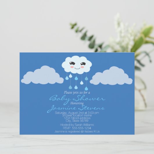 Blue Rain Cloud Baby shower Kaart (Staand voorkant)
