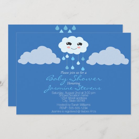 Blue Rain Cloud Baby shower Kaart (Voorkant / Achterkant)