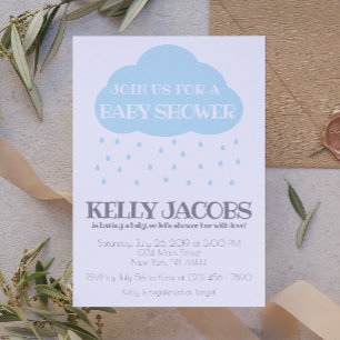 Blue Rain cloud Baby shower met Love Invitation Kaart
