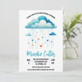 Blue Rain Cloud met Heart Drops Baby Sprinkle Kaart (Staand voorkant)