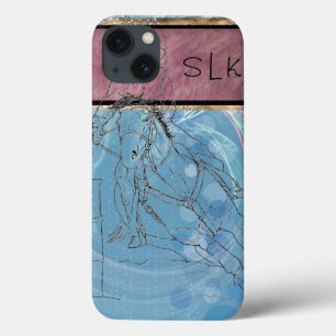Blue Rain Monogram Barrel Racer iPhone 13 Hoesje