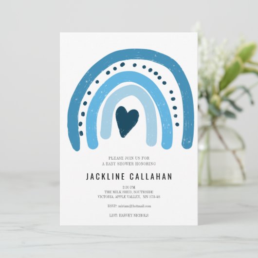 Blue Rainbow Baby Baby Boy Shower Kaart (Staand voorkant)
