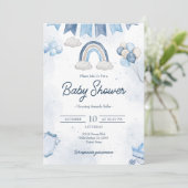 Blue Rainbow Baby shower Invitation Kaart (Staand voorkant)