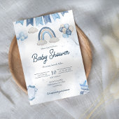 Blue Rainbow Baby shower Invitation Kaart