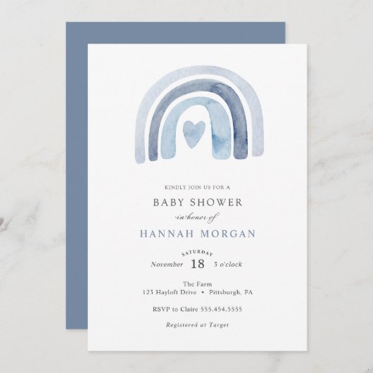 Blue Rainbow Baby shower uitnodiging (Voorkant / Achterkant)