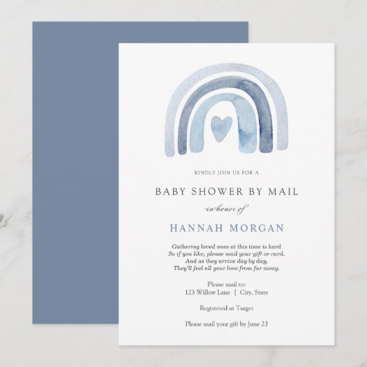 Blue Rainbow-Baby shower via Mail-uitnodiging Kaart (Voorkant / Achterkant)