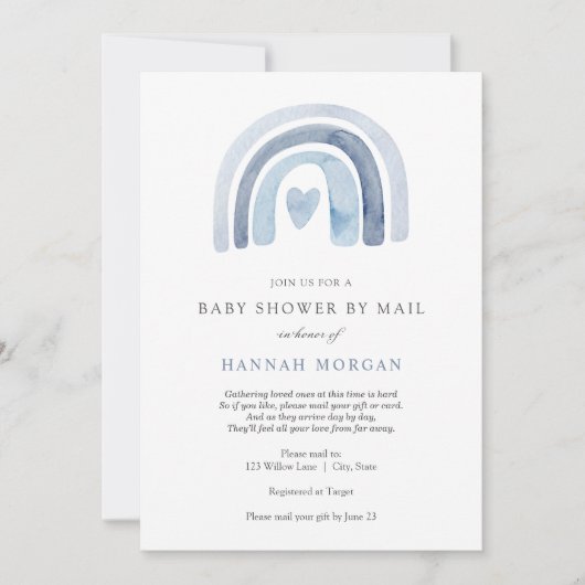 Blue Rainbow-Baby shower via Mail-uitnodiging Kaart (Voorkant)