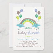 Blue Rainbow & Balloons Whimsical Boy Baby Shower Kaart (Voorkant)