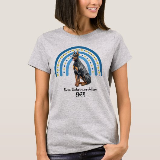 Blue Rainbow Best Doberman Dog Mam T-Shirt (Voorkant)