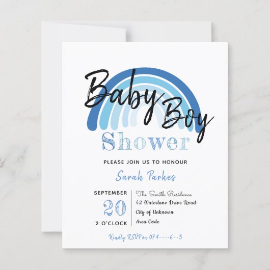 Blue Rainbow Boy Baby shower Budget Uitnodiging (Voorkant)