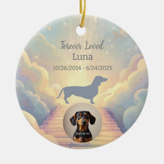 Blue Rainbow Bridge Dachshund Memorial Ornament (Voorkant)