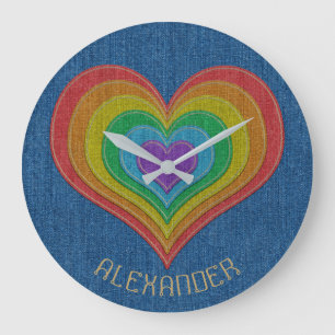 Blue Rainbow Denim Jeans 6 Hearts Name Gepersonali Grote Klok