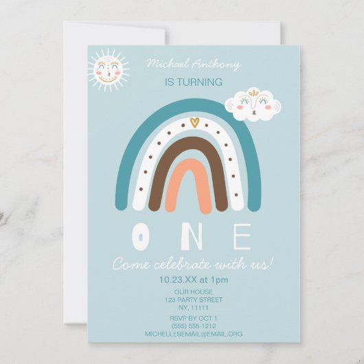 Blue Rainbow eerste verjaardag Kaart (Voorkant)