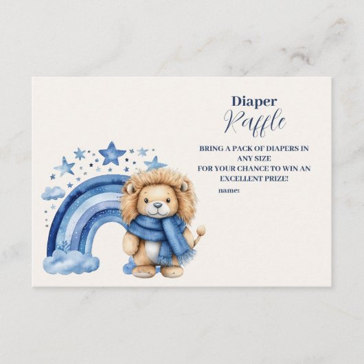 Blue Rainbow Lion Baby shower Diapper Raffle Informatiekaartje (Voorkant)