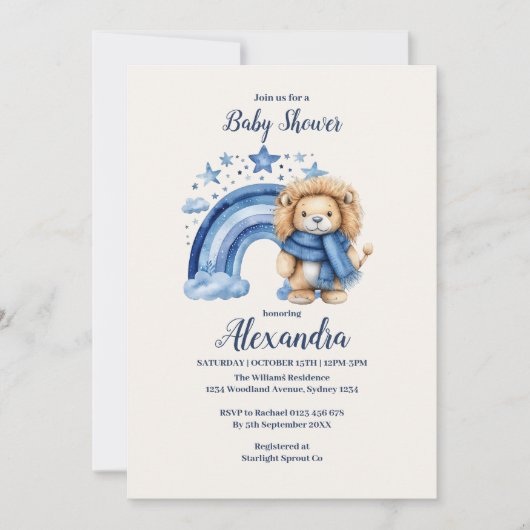 Blue Rainbow Lion Baby shower Kaart (Voorkant)