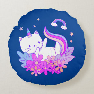 "Blue Rainbow Print Kitten Sierkussen Rond Kussen