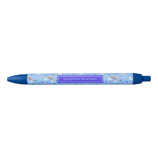 Blue Rainbow Rain Clouds Persoonlijke naam Zwarte Inkt Pen (Voorkant)
