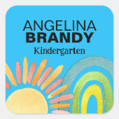 Blue Rainbow & Sun Eerste dag van de school Kinder Vierkante Sticker (Voorkant)
