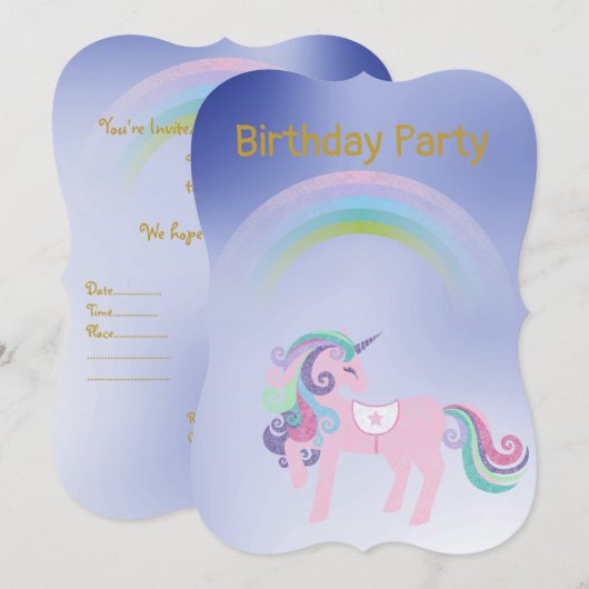  Blue Rainbow Unicorn verjaardag Gold Kaart (Voorkant / Achterkant)