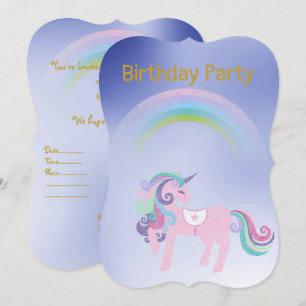 Blue Rainbow Unicorn verjaardag Gold Kaart