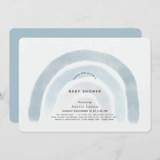 Blue Rainbow Waterverf Boy Baby shower Kaart (Voorkant / Achterkant)