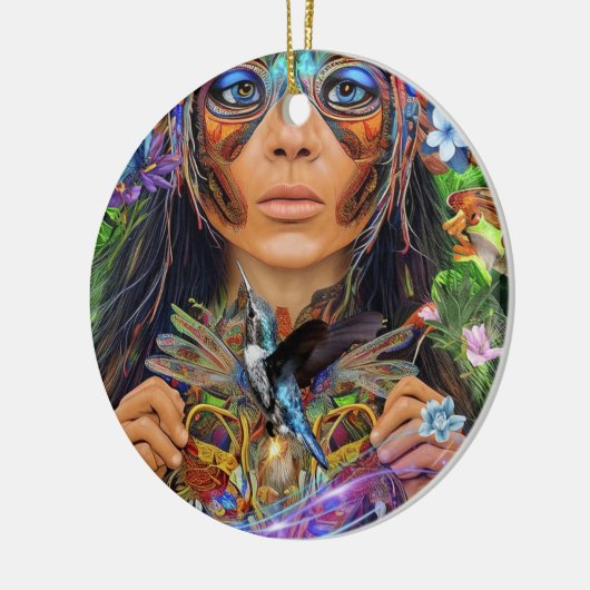 Blue Rainforest Woman Keramisch Ornament (Links)