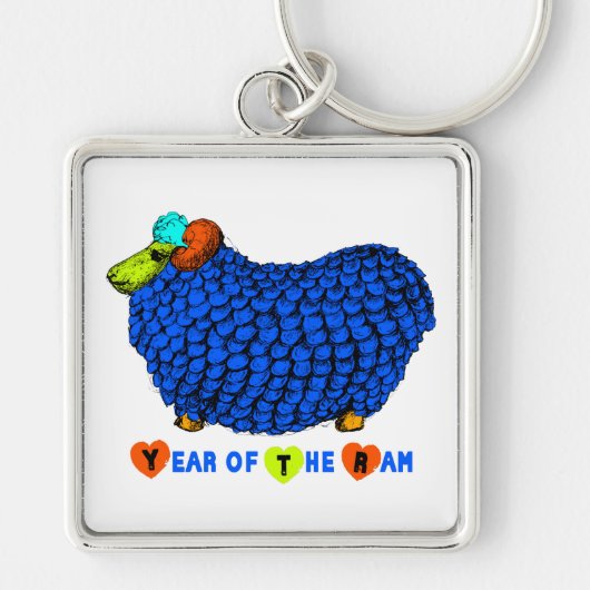 Blue Ram Chinese New Year Zodiac Sleutelhanger (Voorkant)