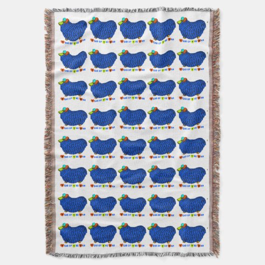 Blue Ram Chinese Year Zodiac Throw Blanket Deken (Voorkant Verticaal)
