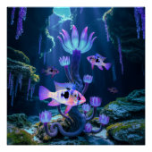 Blue Ram Cichlids Fantasy Surreal Aquarium Vis Perfect Poster (Voorkant)
