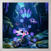 Blue Ram Cichlids Fantasy Surreal Aquarium Vis Poster (Voorkant)