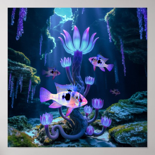 Blue Ram Cichlids Fantasy Surreal Aquarium Vis Poster (Voorkant)