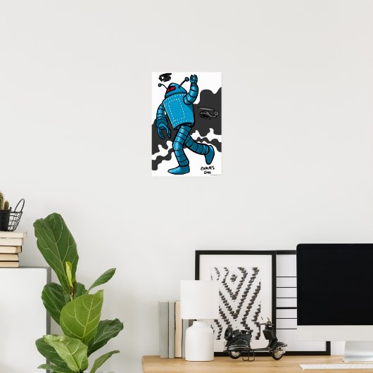 Blue Rampaging Robot Poster (Thuiskantoor)