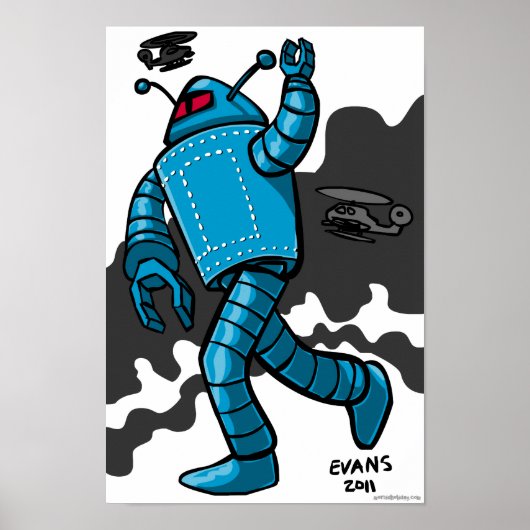 Blue Rampaging Robot Poster (Voorkant)