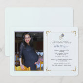 Blue Rattle Photo Baby shower Invitation Kaart (Voorkant / Achterkant)