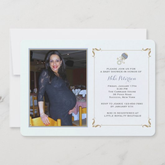 Blue Rattle Photo Baby shower Invitation Kaart (Voorkant)