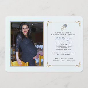 Blue Rattle Photo Baby shower Invitation Kaart