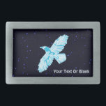 Blue Raven op sterren Gesp<br><div class="desc">Een eenvoudig,  gloeiend,  blauw-en-wit lijnafbeelding van een Raven (Corvus corax) op een stervormig achtergrondafbeelding. Voeg je eigen tekst toe.</div>